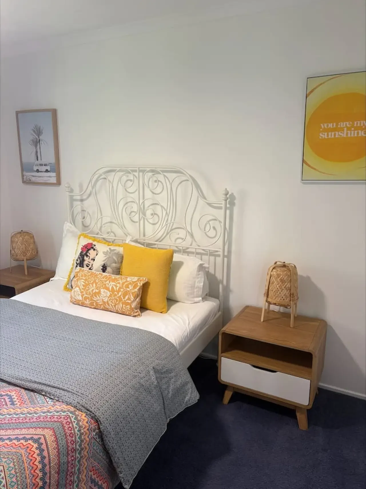 Pine Lea Lodge bedroom with bohemian decor