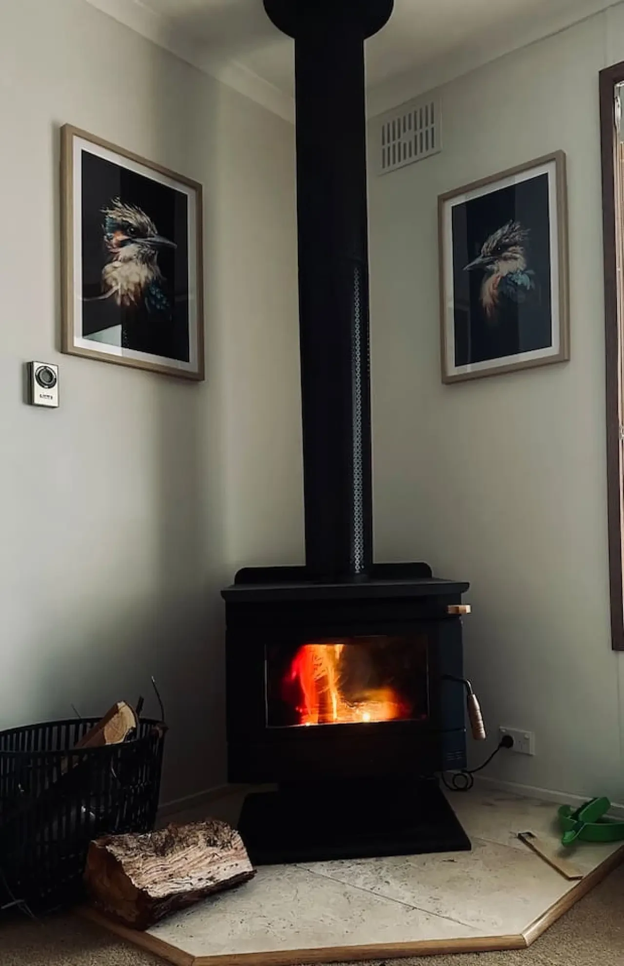 The Deck @ VB - wood fire with kookaburra art